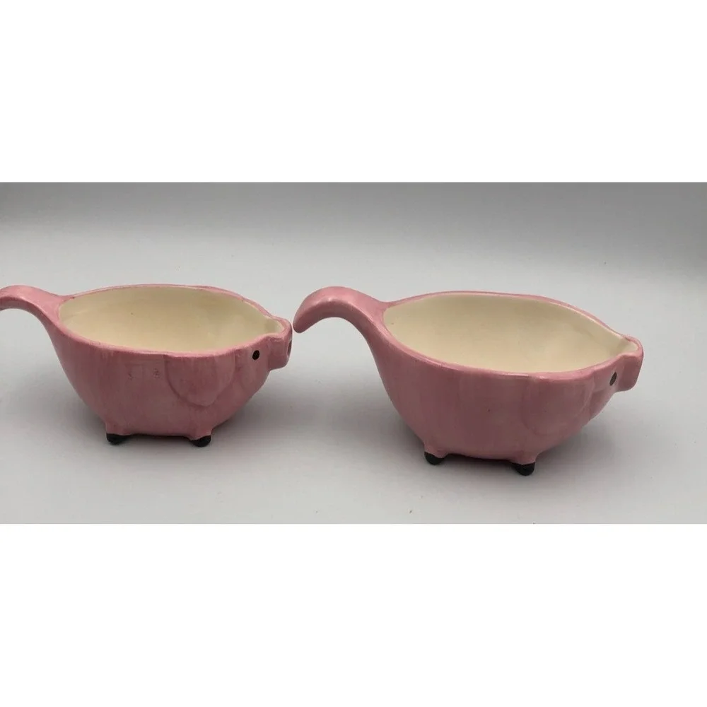 2 Nesting Stacking Pig Measuring Bowls 1 Cup, 1.5 Cup Replacement Pink Ceramic